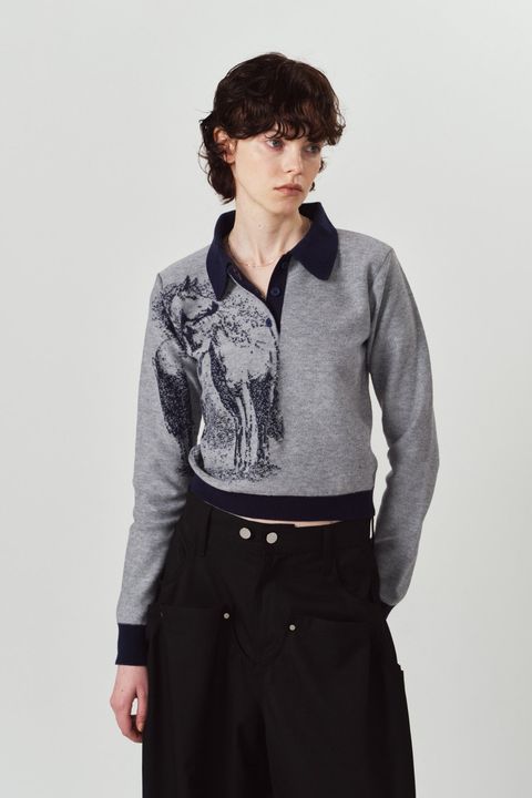 ジャガードポロニット (ネイビー) jacquard polo knit (Navy) / 26AW
