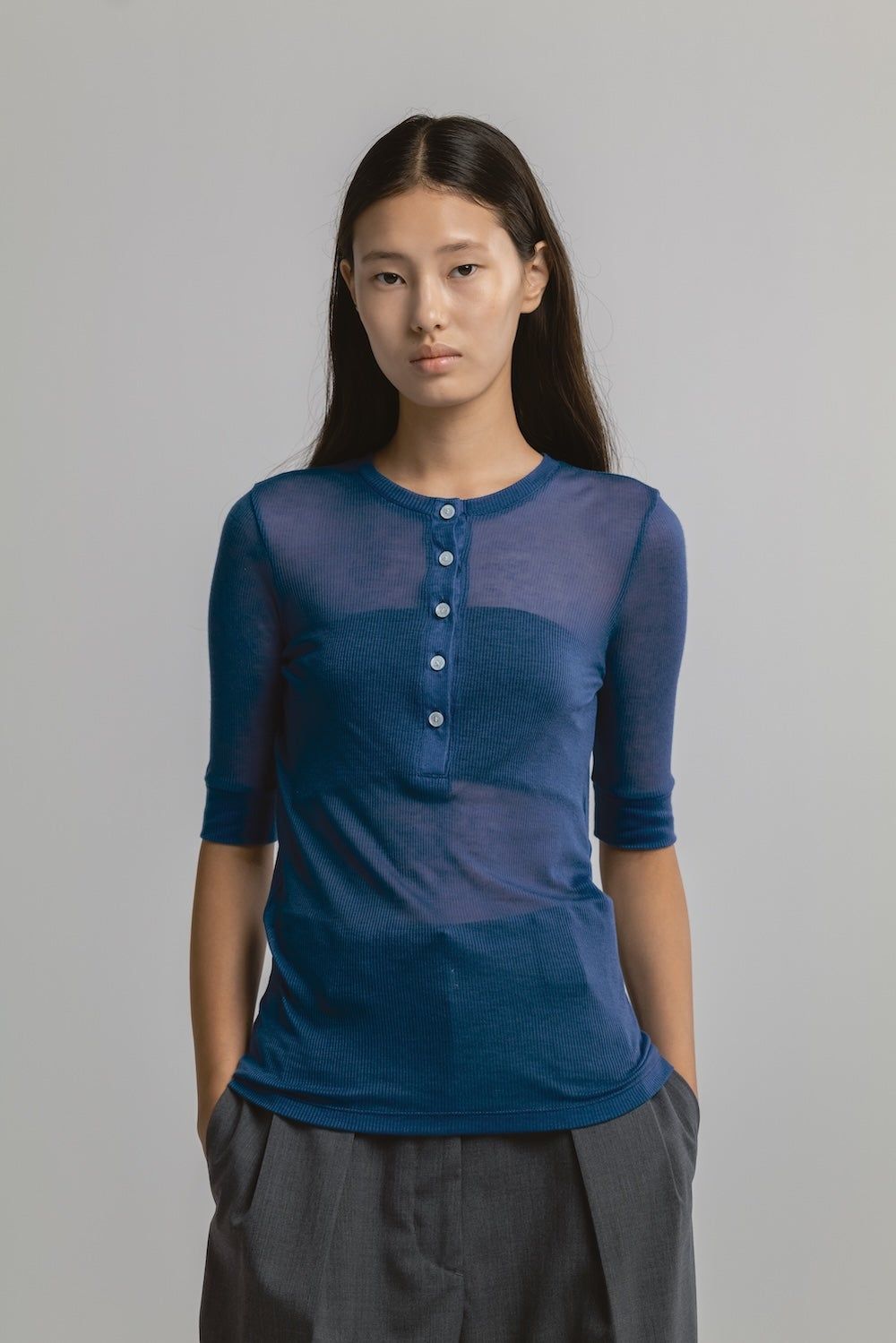 ヘンリートップス (ブルー) TENCEL CASHMERE HENLEY TOP (Blue) / 26SS