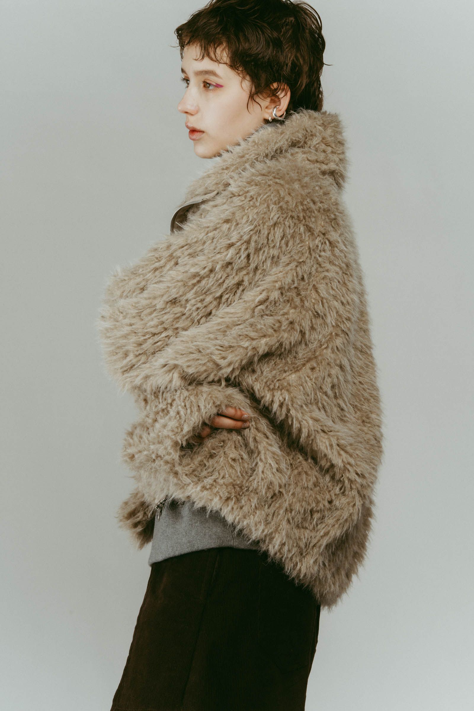 shaggy stand collar coat / シャギースタンドカラーコートブルゾン (アイボリー) / 25AW