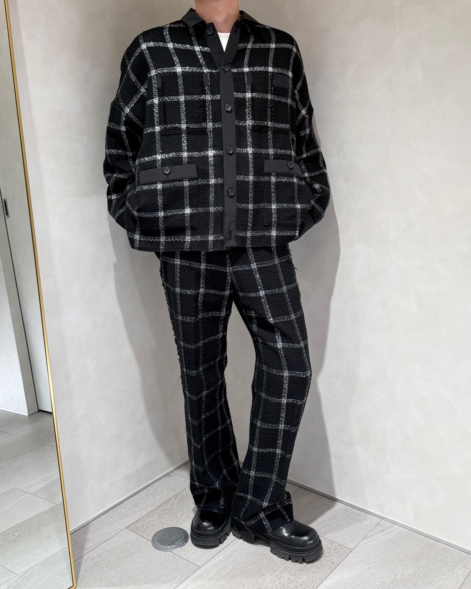 Sheer Tweed Semi Flair Trouser/ シアーツイード セミフレアパンツ (ブラック)