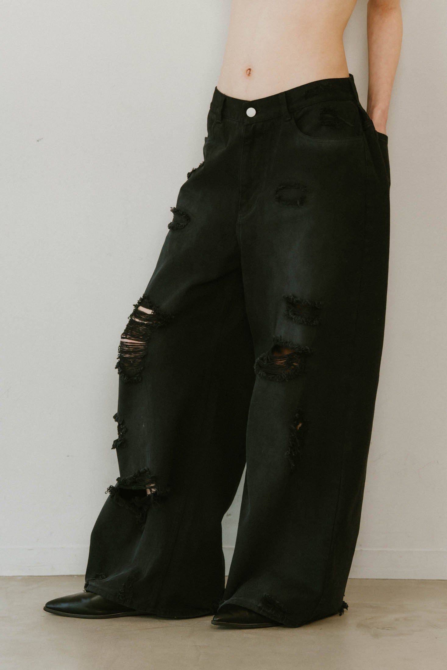damage denim pants / ダメージ デニムパンツ (ブラックブラック) / 25SS