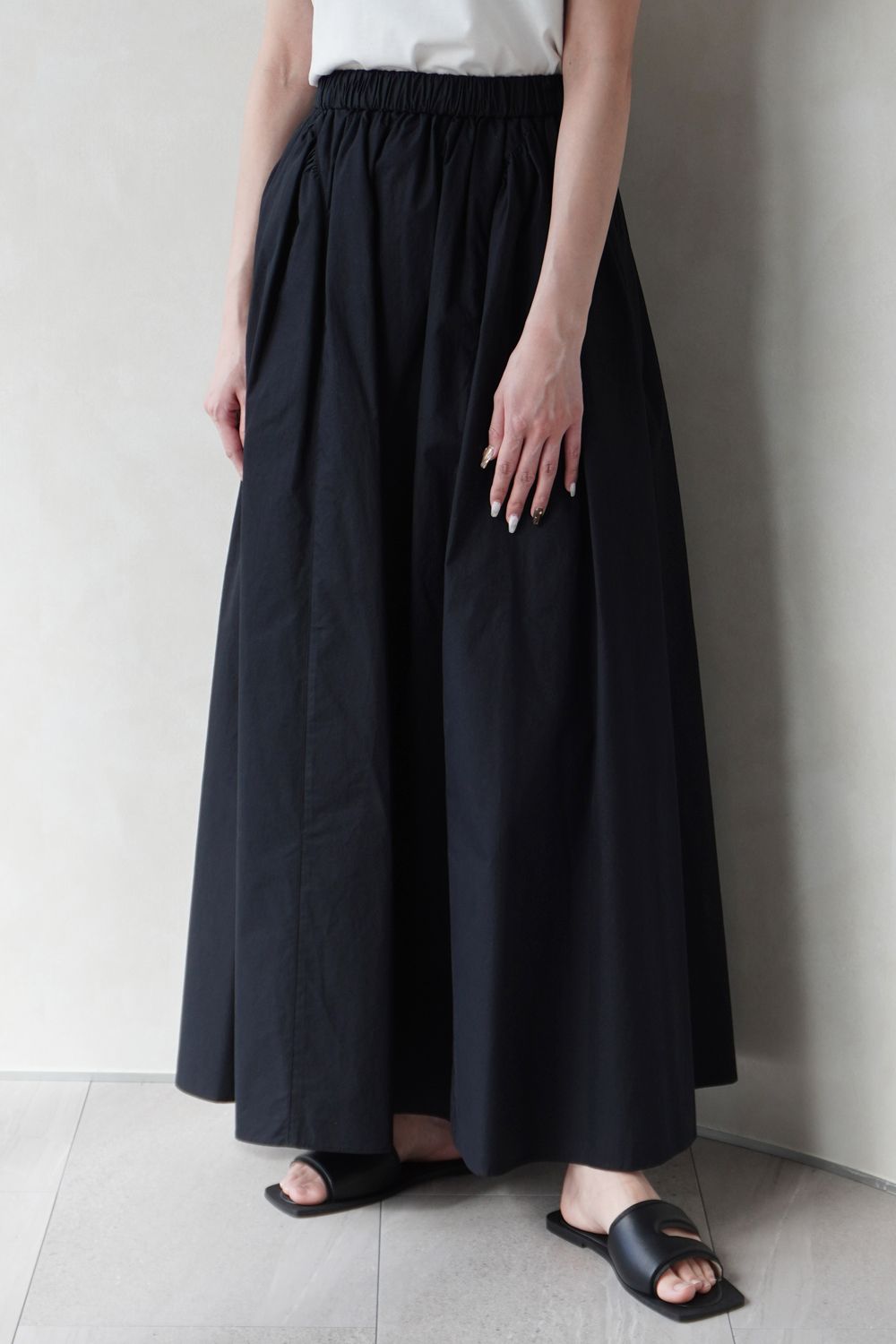 COTTON GATHER VOLUME SKIRT / コットンギャザーボリュームスカート (ブラック)