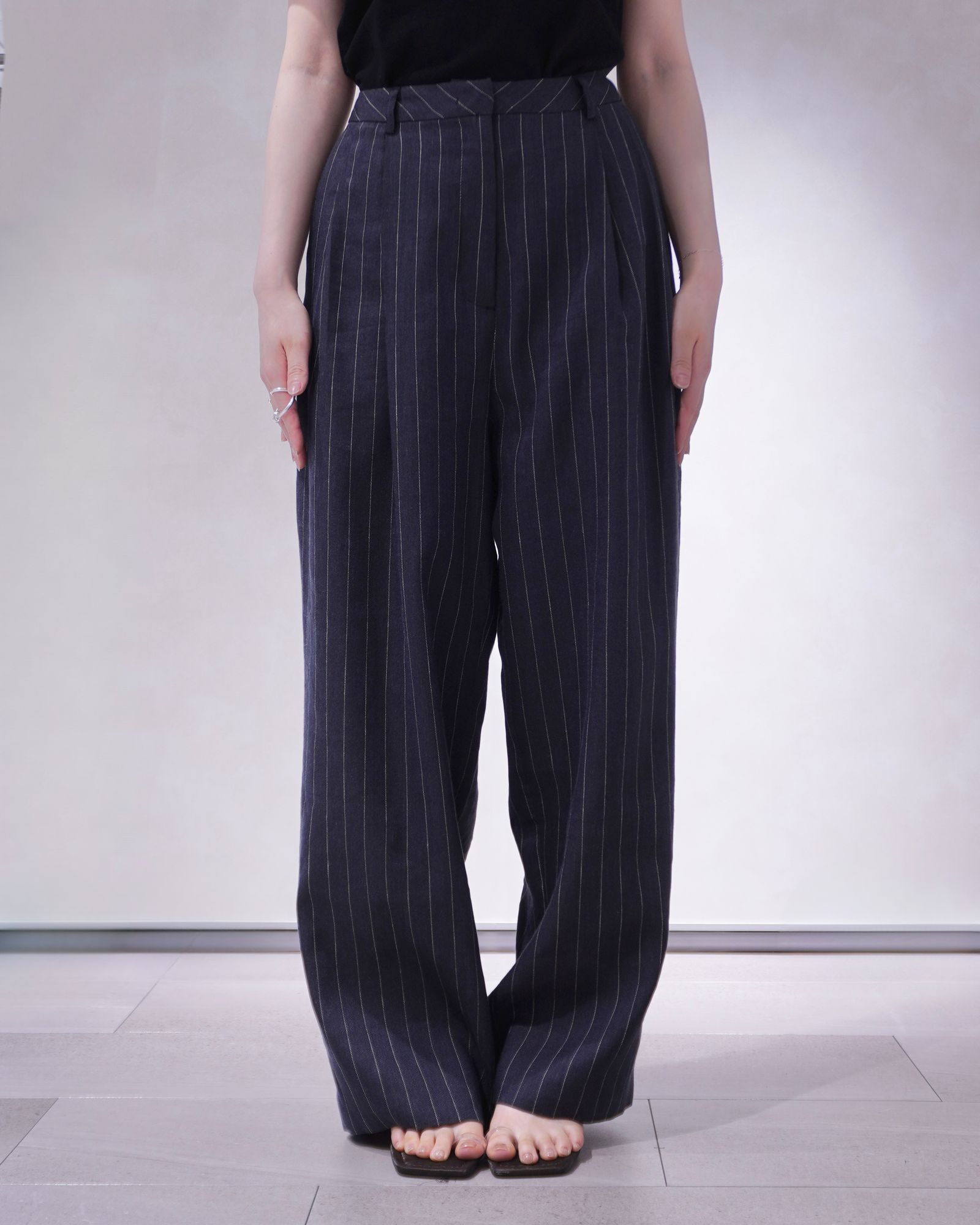 ànuke - リネンタックパンツ (ネイビー) Linen Tuck Pants (Navy