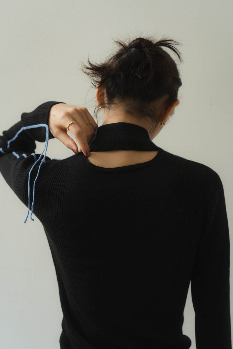 2way piping high neck knit / パイピングハイネックニット (ブラック)