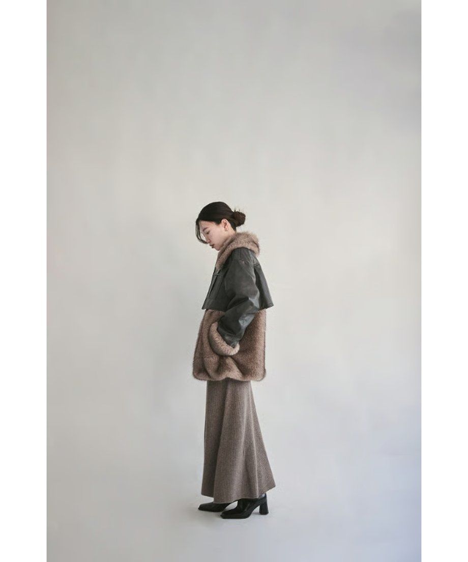【25AW】Leather Docking Fur Jacket (ブラック) / レザードッキングファージャケット / エコファー / フェイクファー