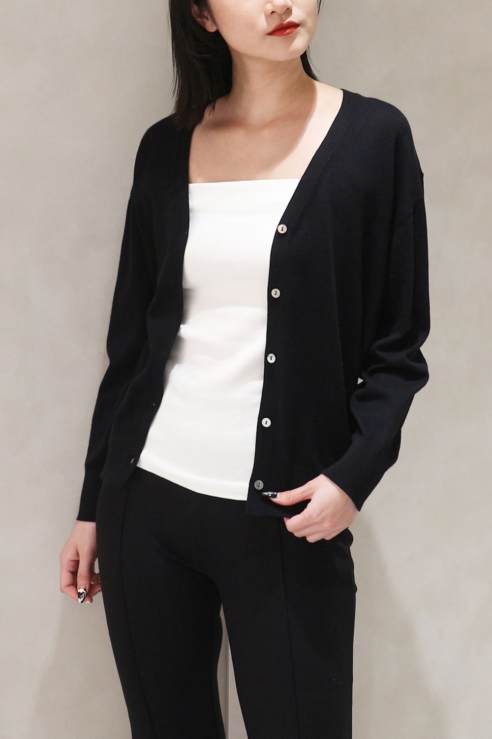 HIGHGAGE V-NECK CARDIGAN / ハイゲージ Vネックカーディガン (ブラック)