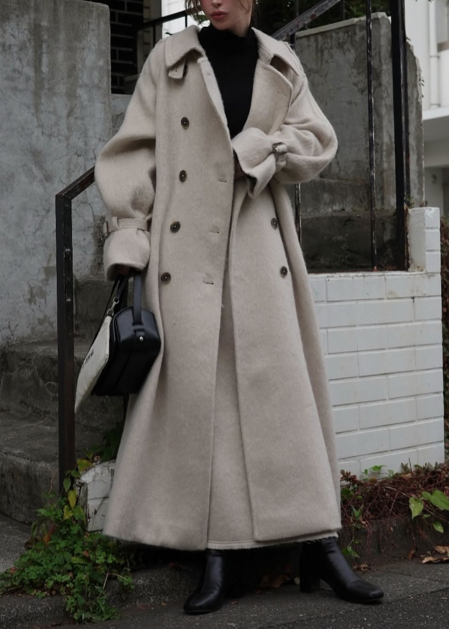 shaggy volume sleeve trench long coat / シャギー トレンチコート (ミルクティー) / 25AW /