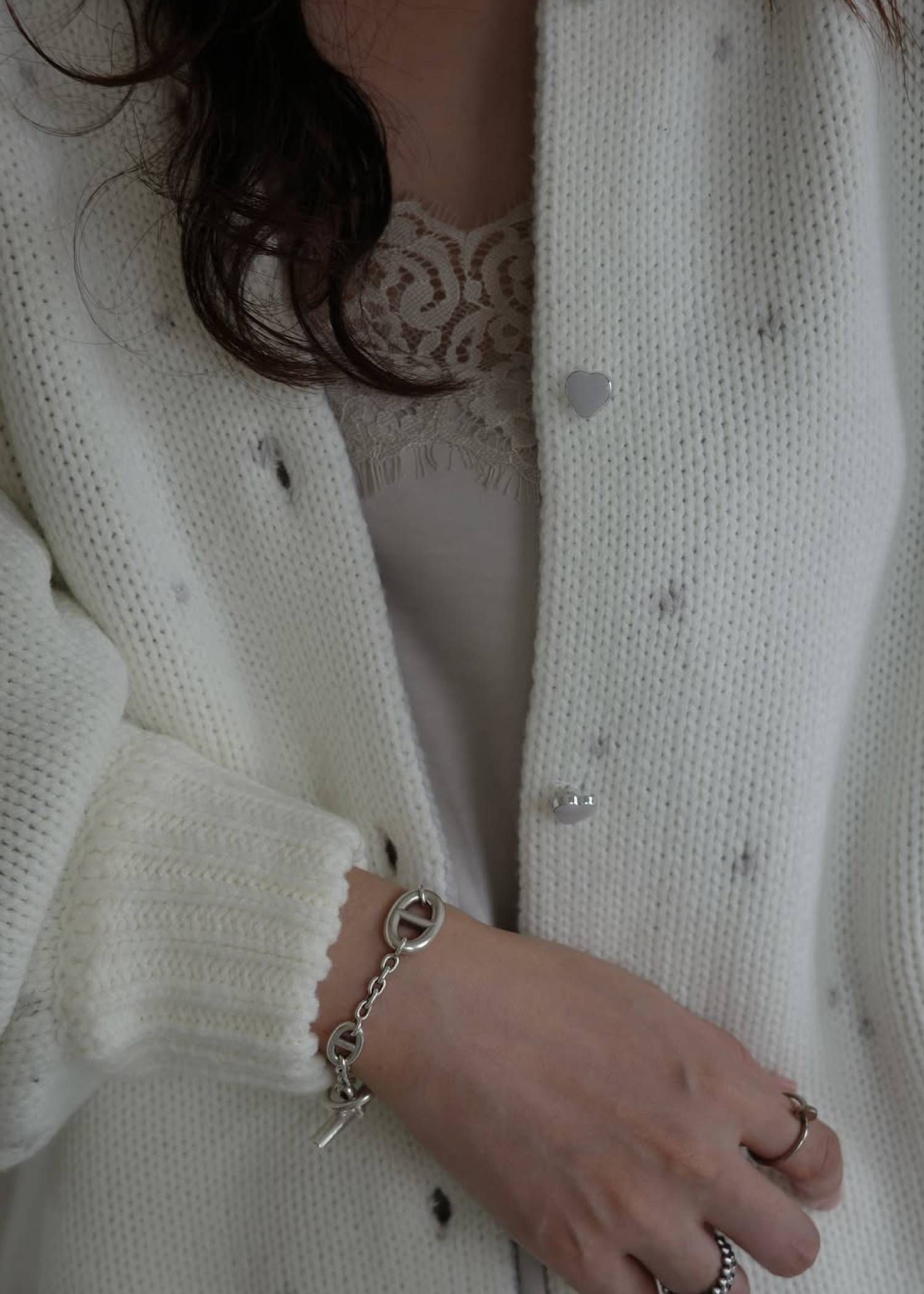 【ロング】ハートドット リバーシブルカーディガン (アイボリー×アイス) long heart dot jacquard reversible knit cardigan (ivory×ice) /  26SS