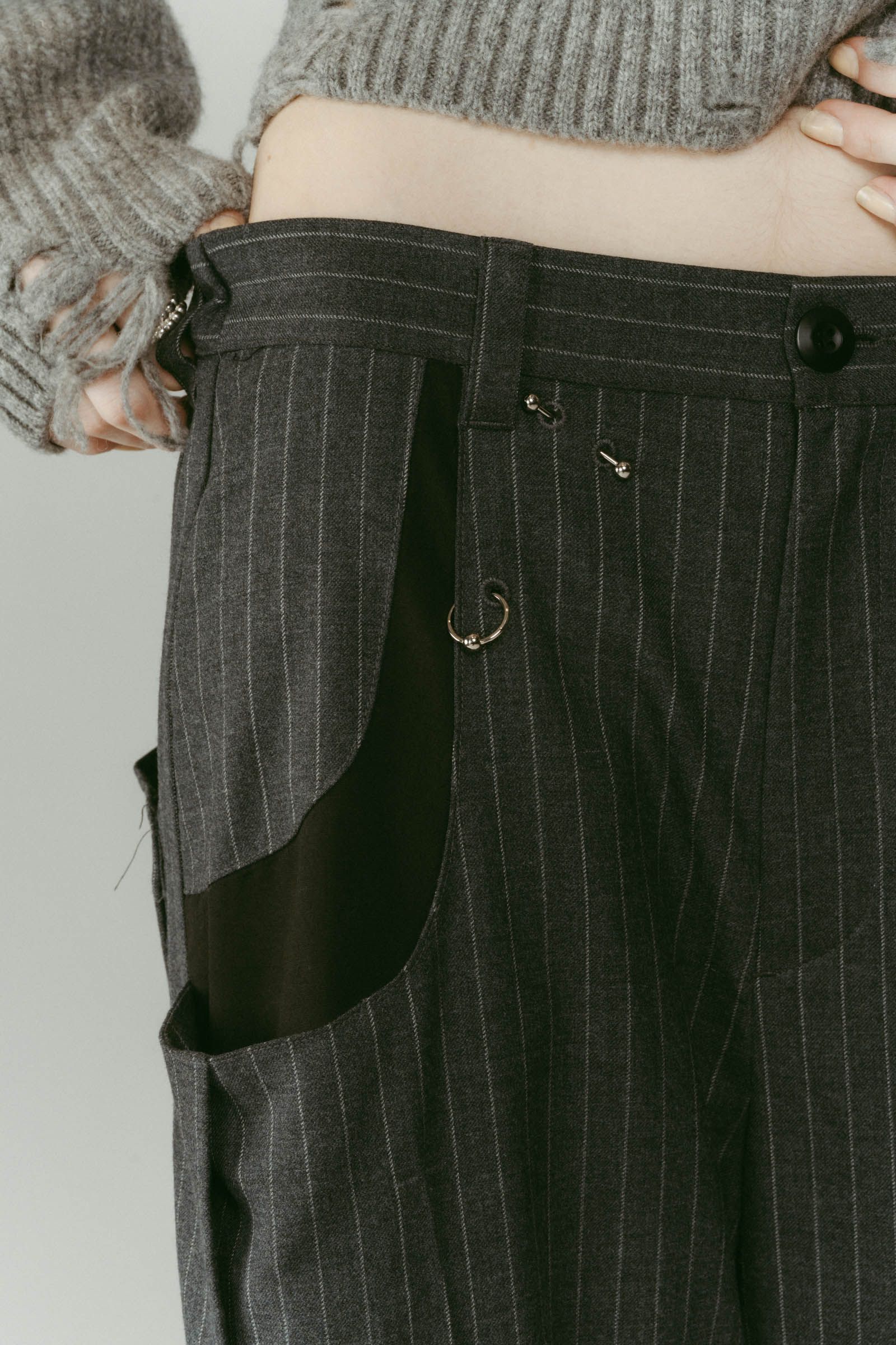 pierced drape pants(unisex) / ピアス ドレープ パンツ (ストライプグレー) / 25AW