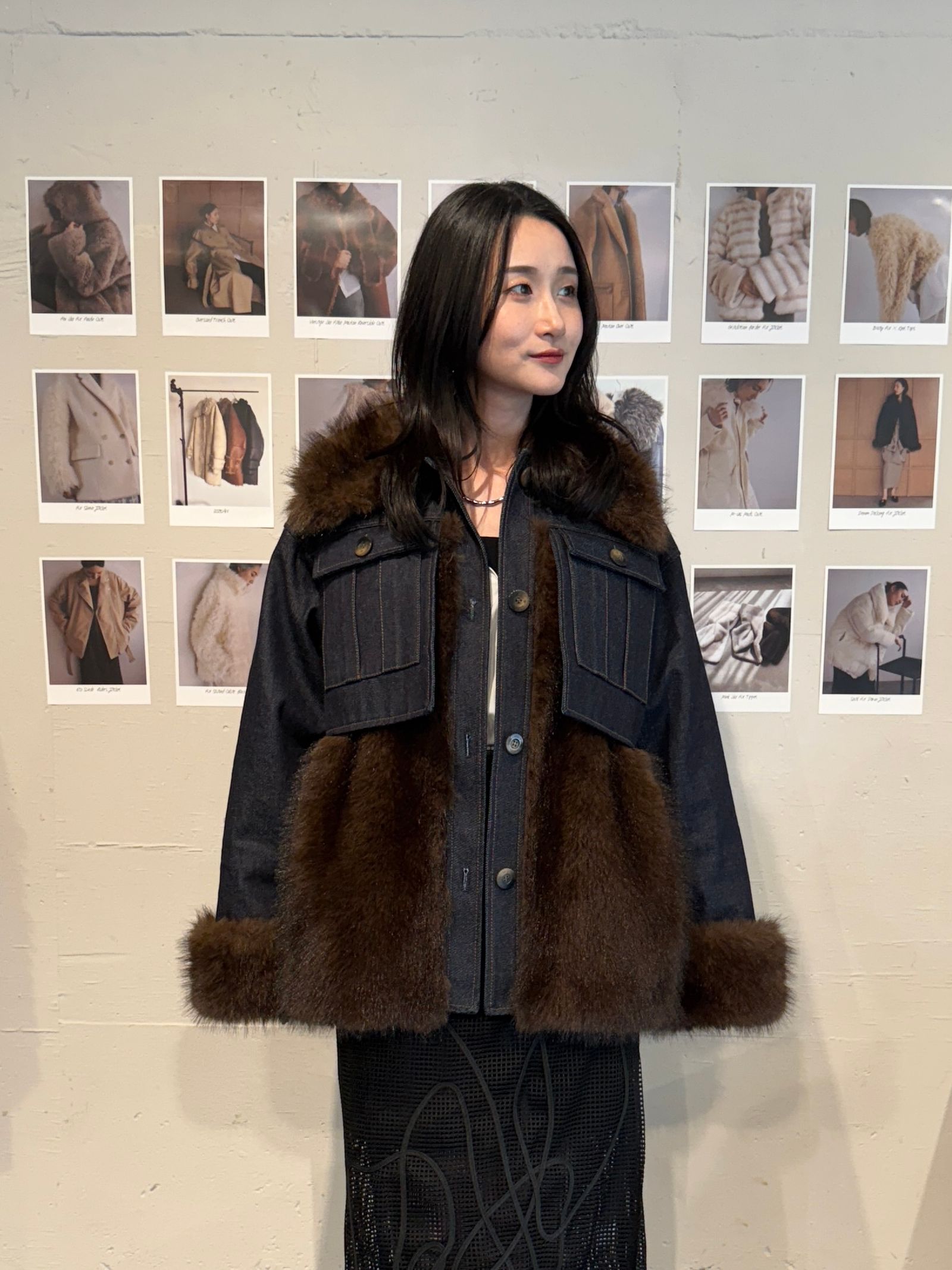 【25AW】Denim Docking Fur Jacket (ダークネイビー) / デニムドッキングファージャケット / エコファー / フェイクファー
