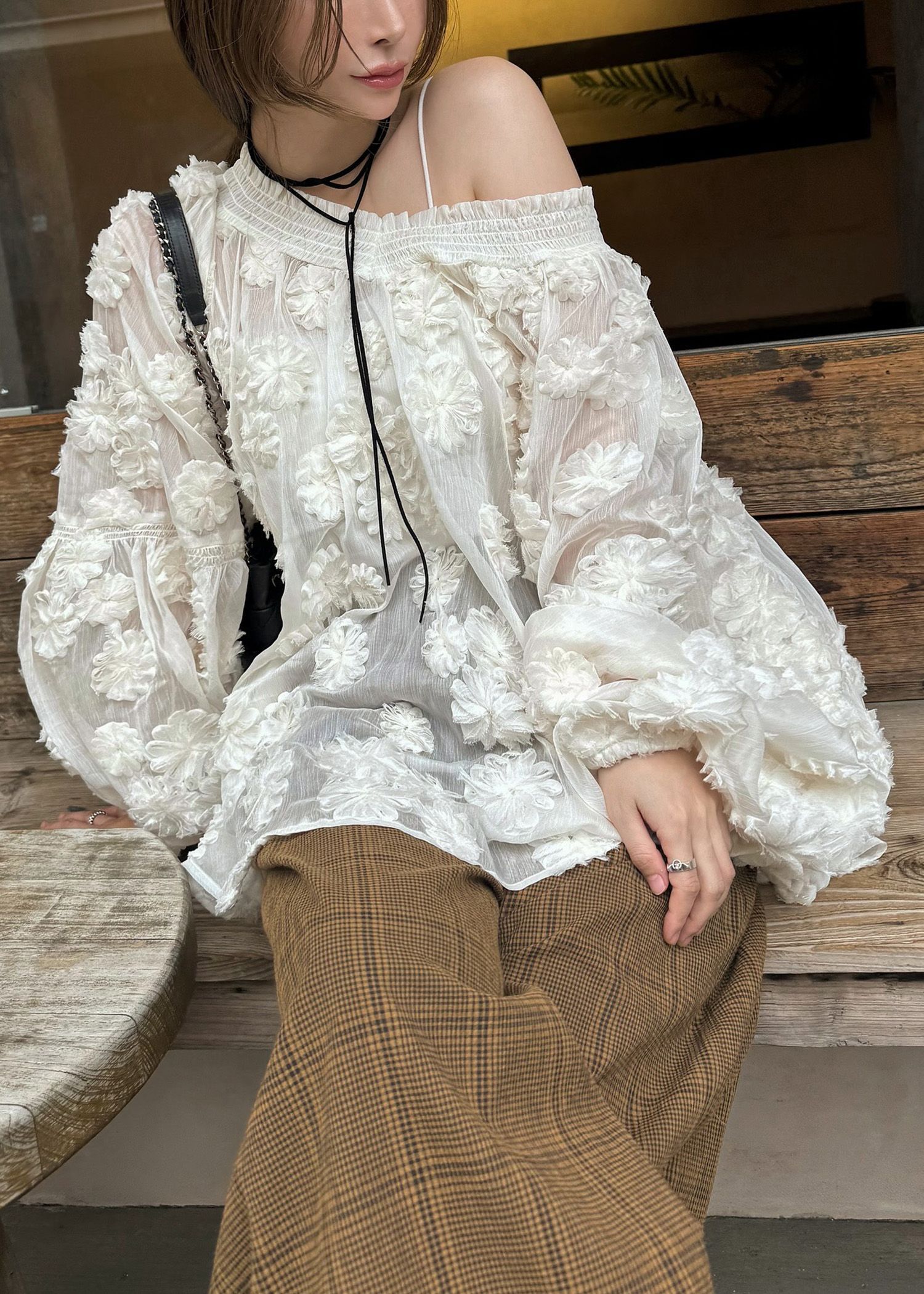 flower motif sheer BL (Ivory) / フラワーモチーフシアーブラウス (アイボリー) / 26SS