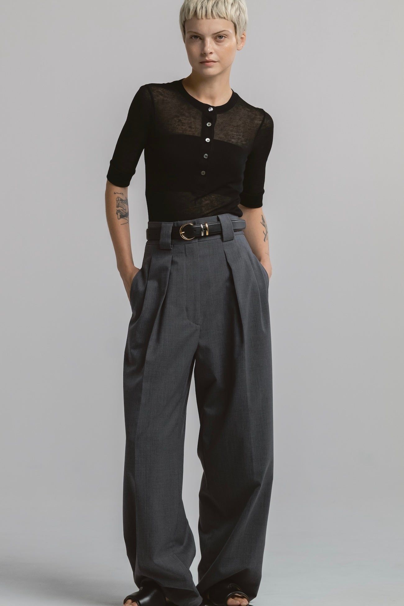 ヘンリートップス (ブラック) TENCEL CASHMERE HENLEY TOP (Black) / 26SS
