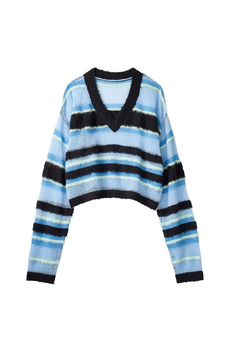double-faced border knit / ダブルフェイス ボーダーニット (Blue) / 26SS
