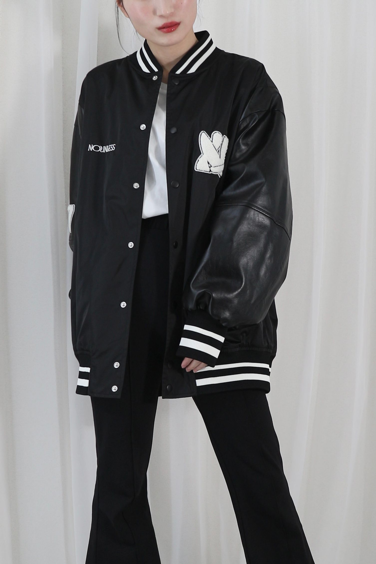 NOUNLESS NYLON STADIUM JUMPER / ナウンレスナイロンスタジャン (ノワール)