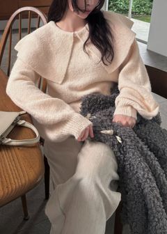 overlay big collar volume sleeve knit / ビッグカラー ボリュームスリーブニット (ベビーピンク) / 25AW /