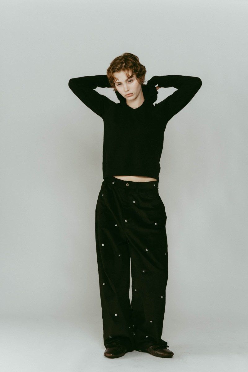 K motif velveteen pants(unisex) / Kモチーフ ベルベットパンツ (ブラック) / 25AW