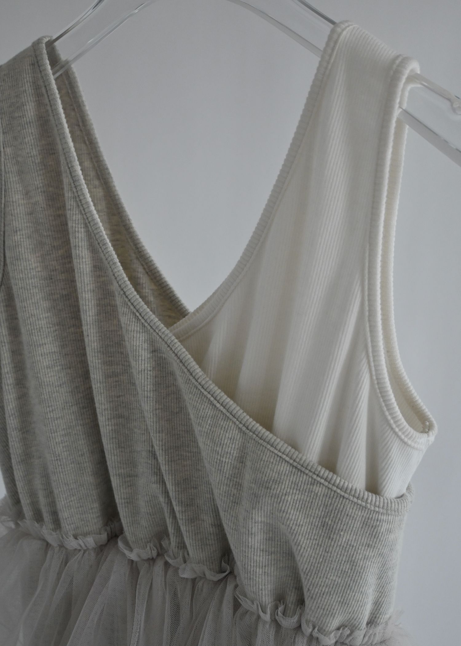 tulle peplum docking rib OP (Oatmeal) / チュールペプラムワンピース (オートミール) / 26SS