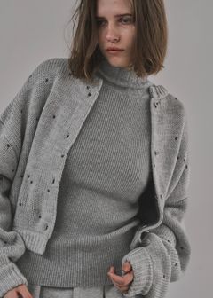 scallop high neck flare sleeve knit / ハイネックフレアスリーブニット (グレー) / 25AW /