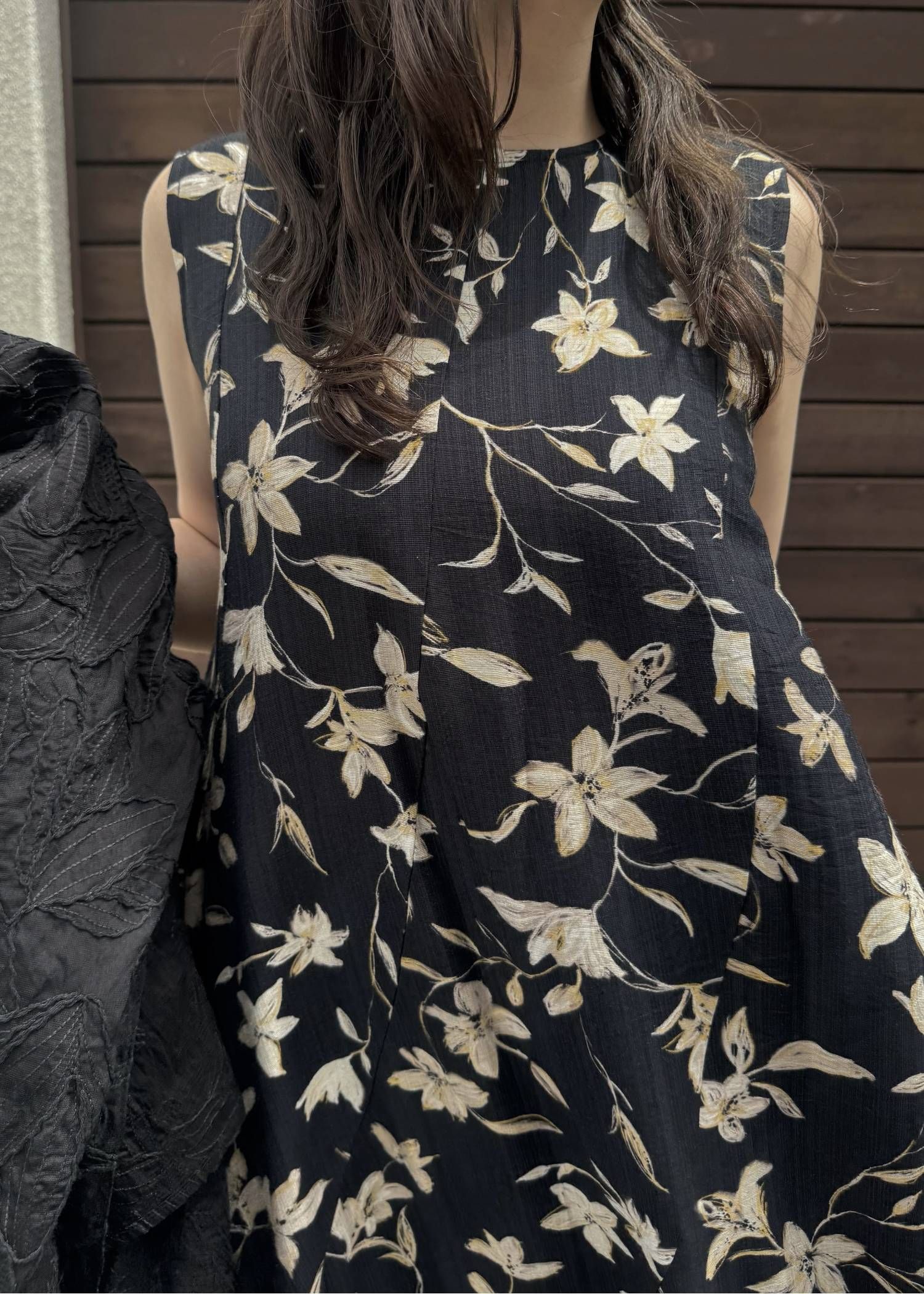 フラワーパッチワークワンピース (ブラック) flower panel patchwork flare OP (Black) /  26SS