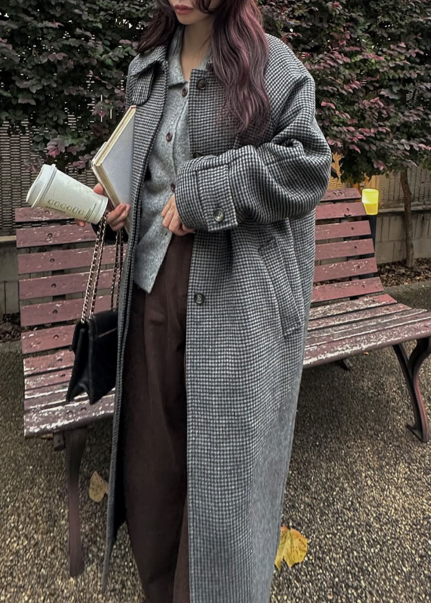 hound tooth soutien collar quilting coat / ハウンドトゥース ステンカラーコート (チャコール) / 25AW /