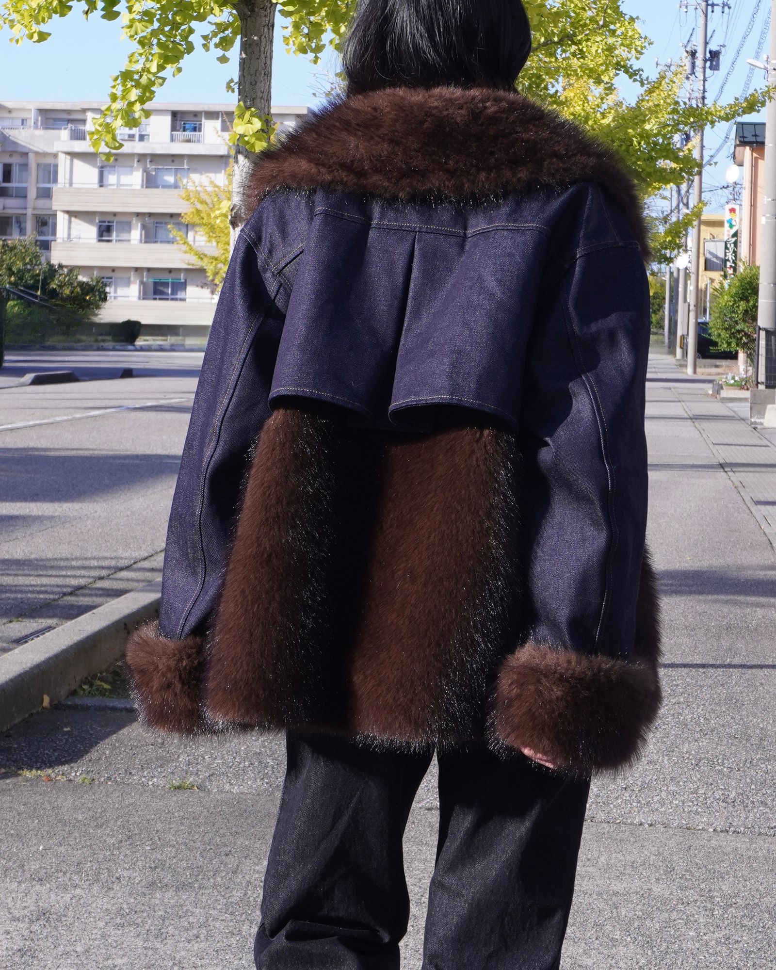 【25AW】Denim Docking Fur Jacket (ダークネイビー) / デニムドッキングファージャケット / エコファー / フェイクファー