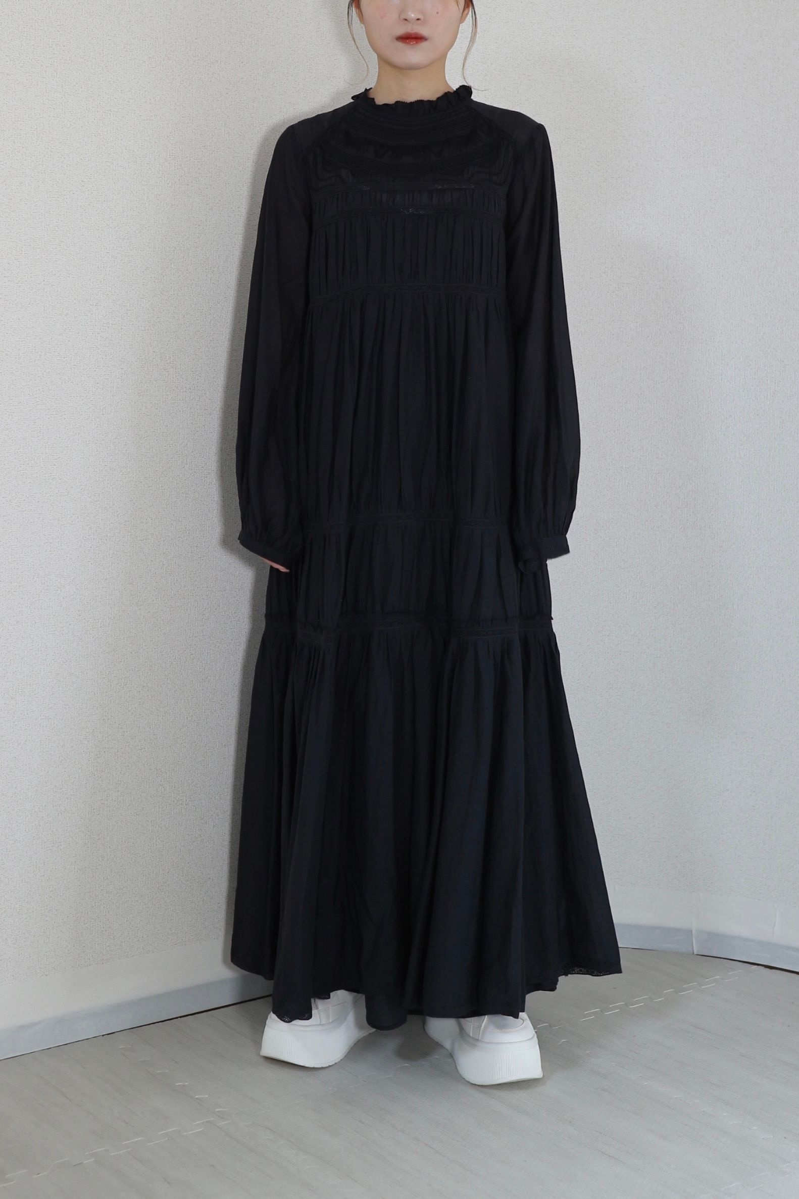 【復刻アイテム】 EMBROIDERY LONG DRESS / エンブロイダリーロングドレス (ネイビー) 刺繍レース - フリーサイズ