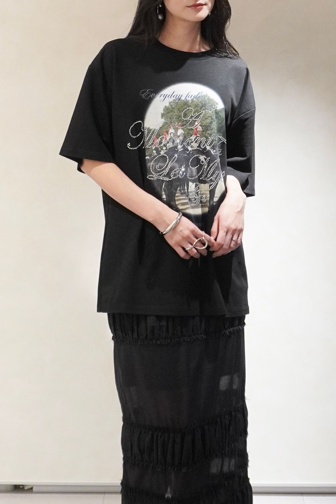 ラインストーングラフィックTシャツ (ブラック) rhinestone graphic tee(unisex) (Black) /  26SS