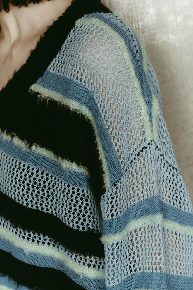 double-faced border knit / ダブルフェイス ボーダーニット (Blue) / 26SS