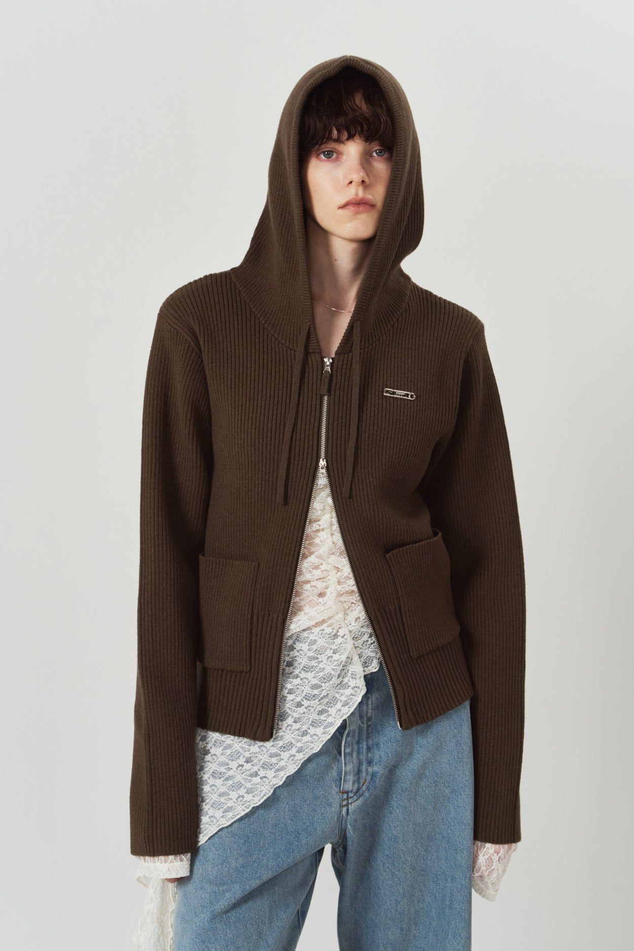 ニットパーカー (ブラウン) hooded knit parka (Brown) / 26AW