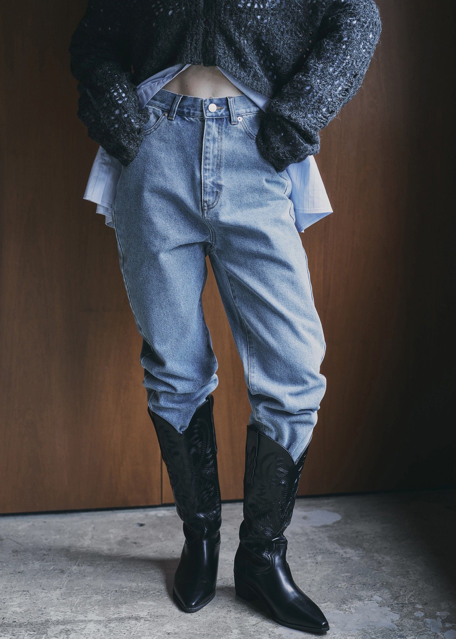 elastic waist more high denim PT / ウエストハイカットデニムパンツ (ブルー) / 25AW /