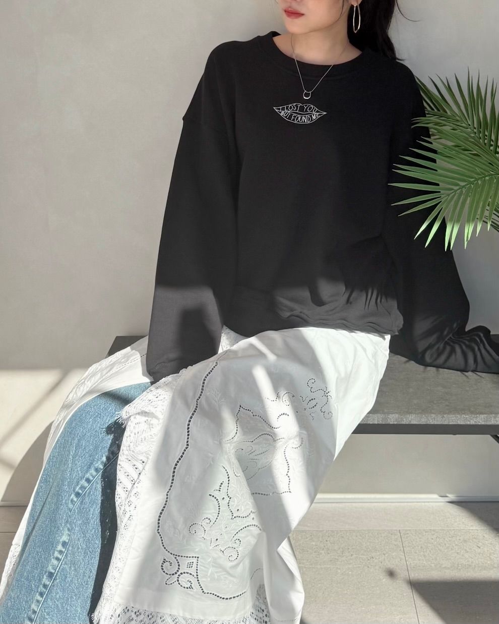 lip embroy sweat tops / リップエンブロイスウェットトップス (ブラック) / 25AW