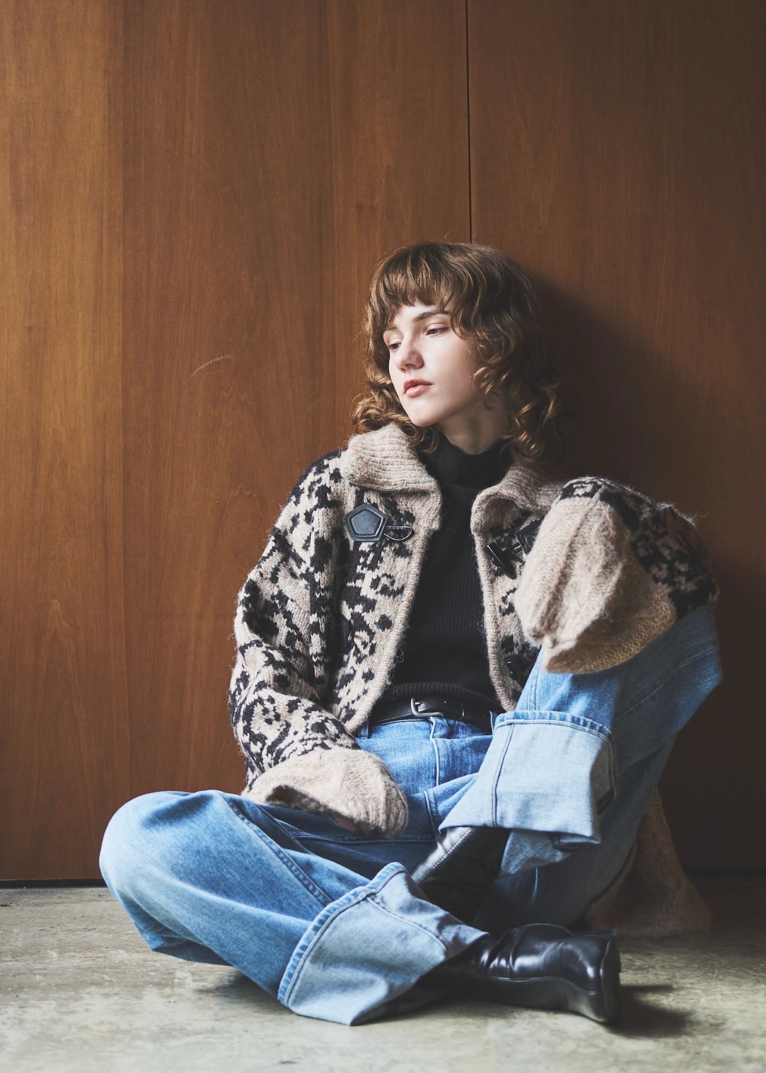 jacquard & cable placement toggle knit / ジャガード ケーブルトグルニット (タン) / 25AW /