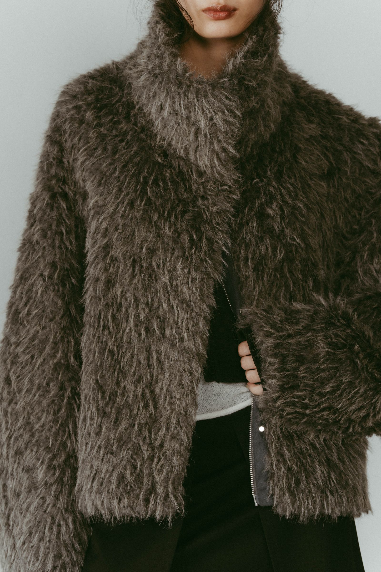 shaggy stand collar coat / シャギースタンドカラーコートブルゾン (グレー) / 25AW