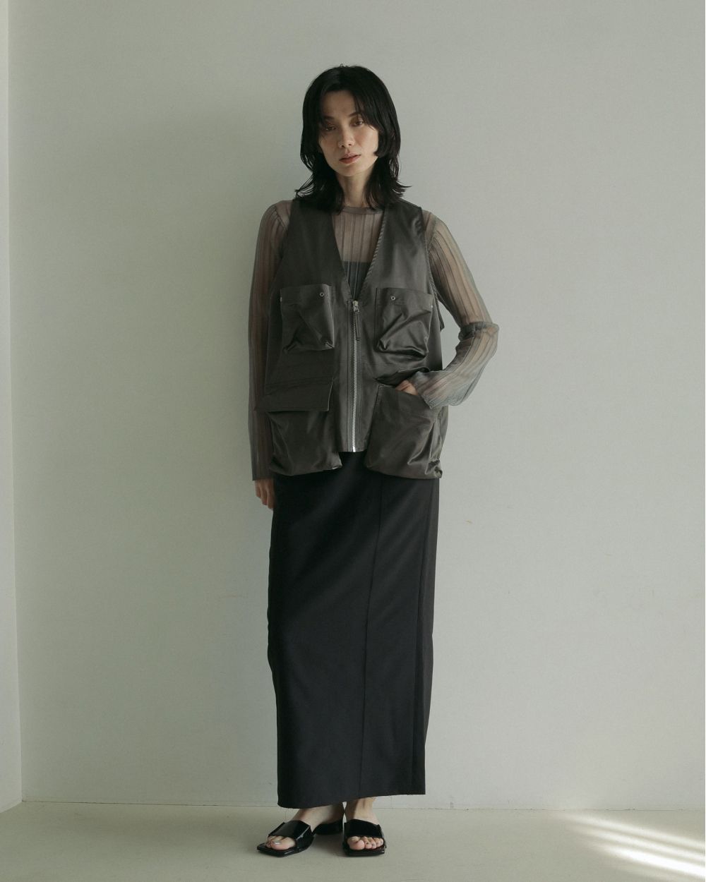 Flare Sheer Knit / フレアシアーニット (グレー)