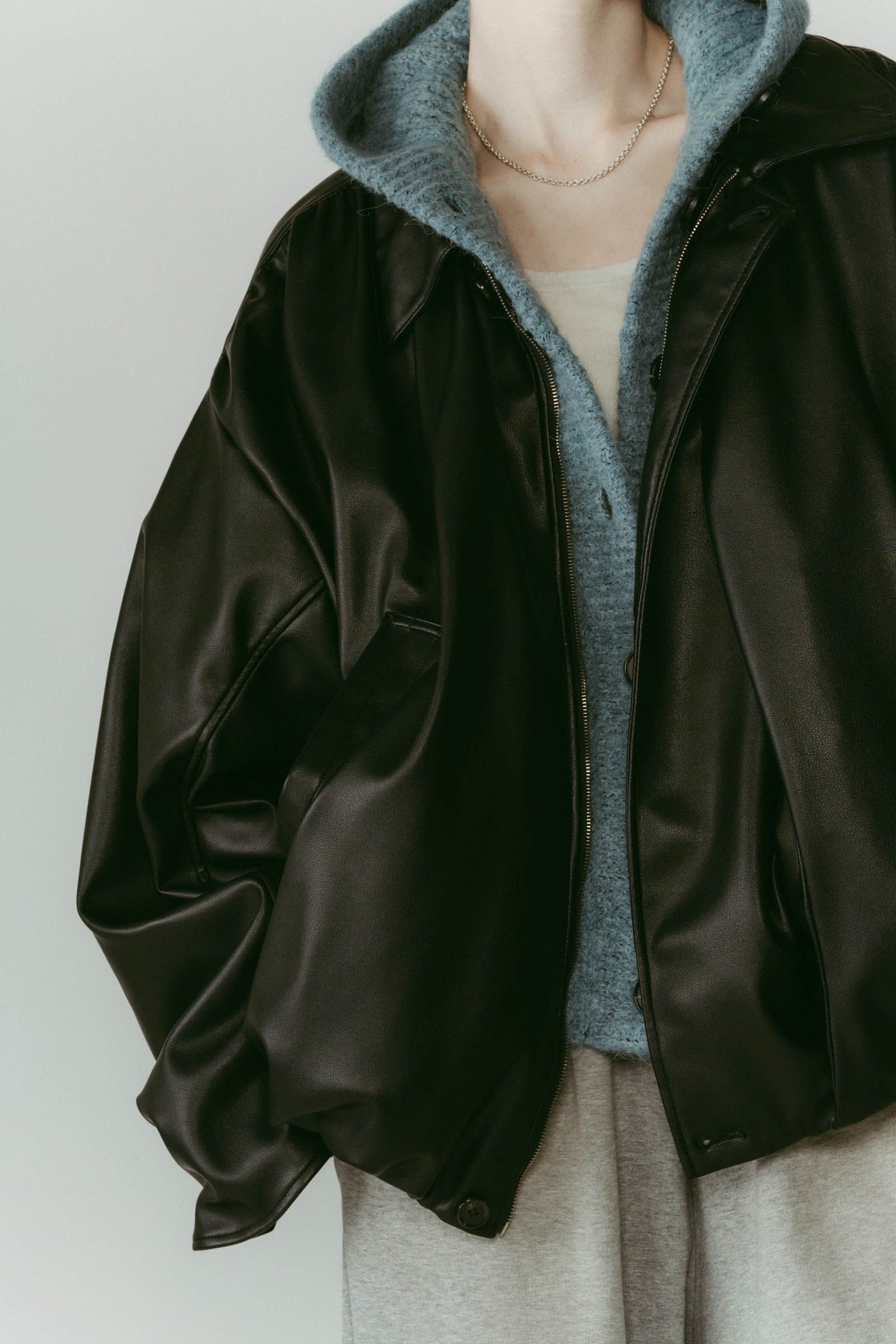 voluminous leather jacket(unisex) / ボリュームレザージャケットブルゾン (ブラック) / 25AW