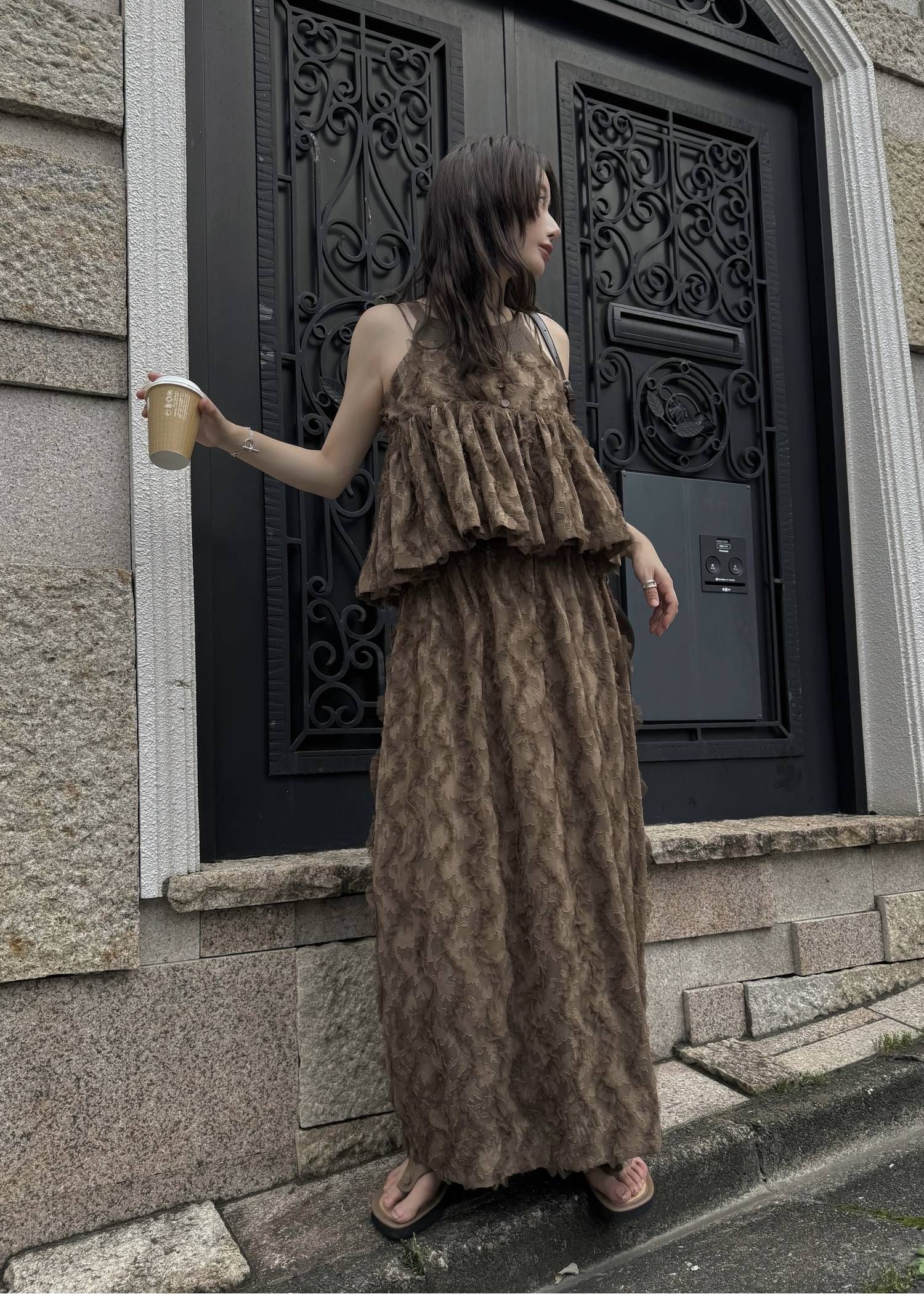 コクーンチュールスカート (モカ) cocoon cut jacquard tulle gather SK (Mocha) /  26SS