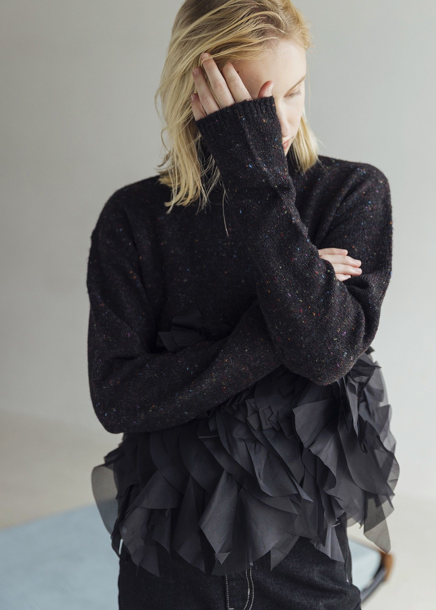 gradation frill bottleneck knit / グラデーション フリルニット (ブラック) / 25AW