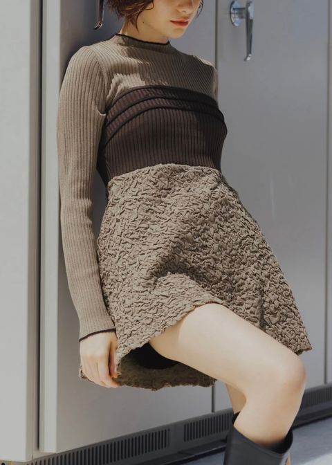 sheer lame peplum blister jacquard knit / シアーラメ ジャガードニット (コーヒーモカ) / 25AW