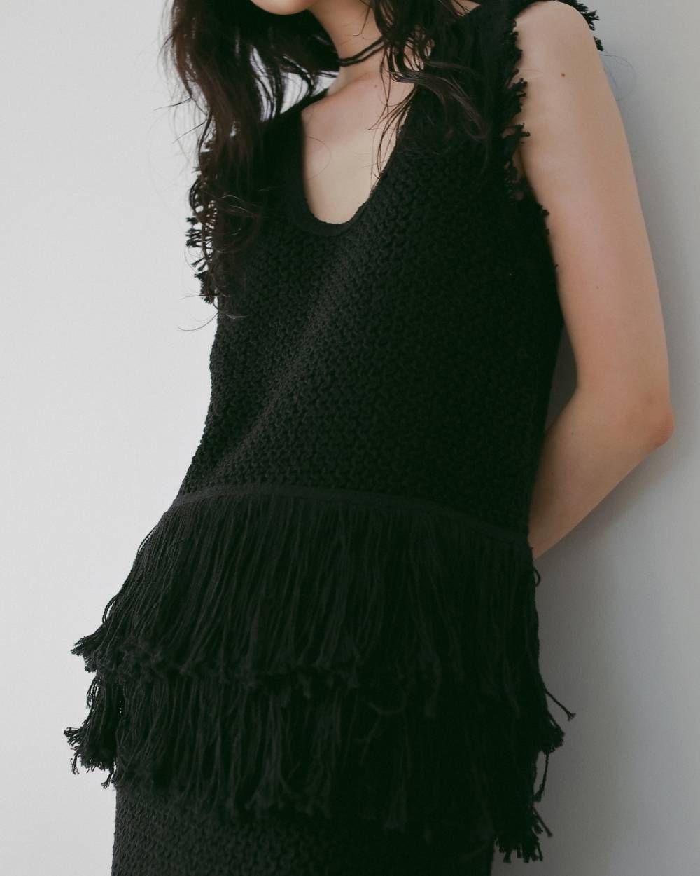 フリンジ ニットタンクトップ (ブラック) Fringe Knit Tanktop (Black) / 26SS