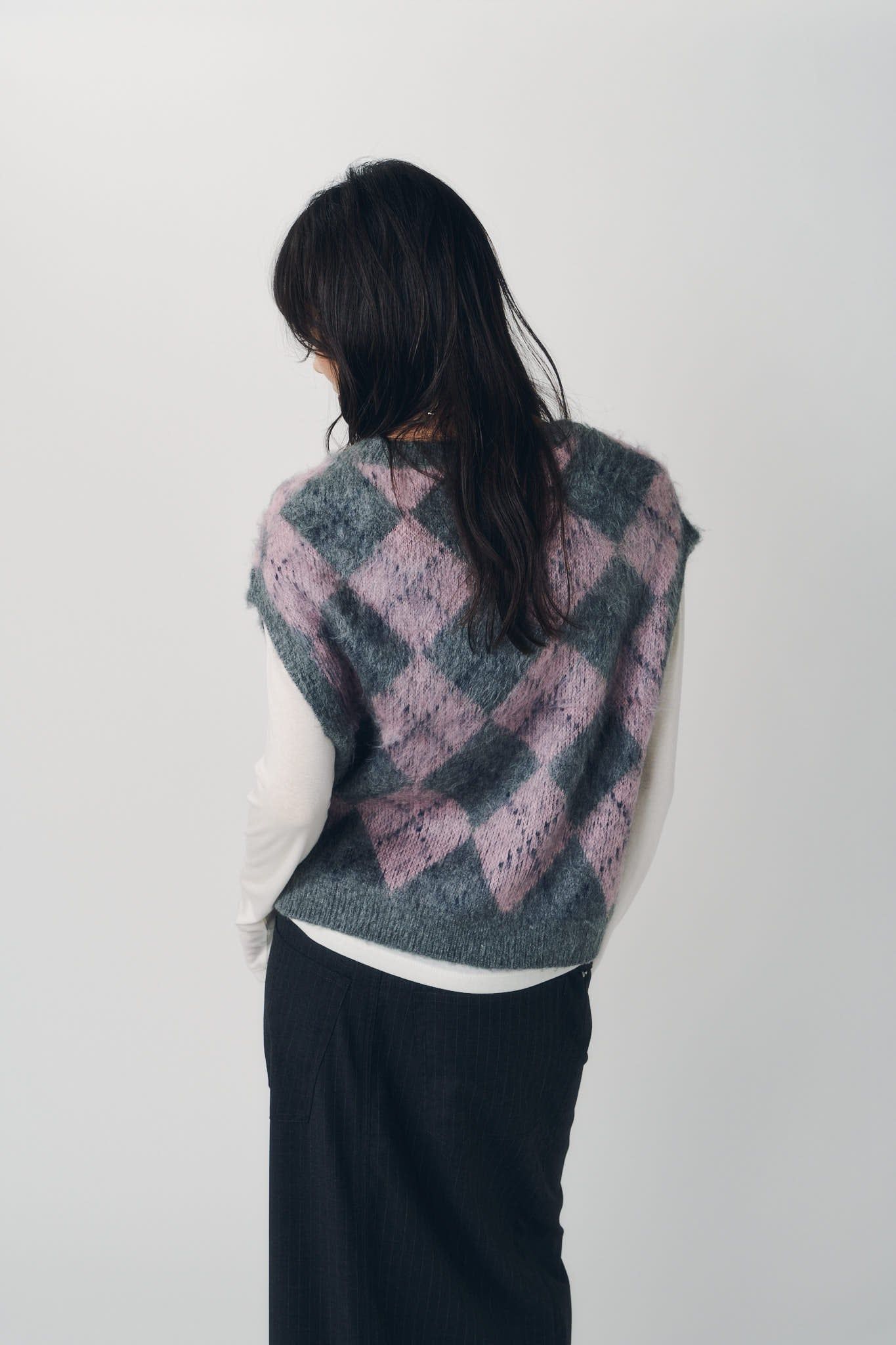 アーガイルニットベスト (ピンク) argyle knit vest (Pink) / 26AW