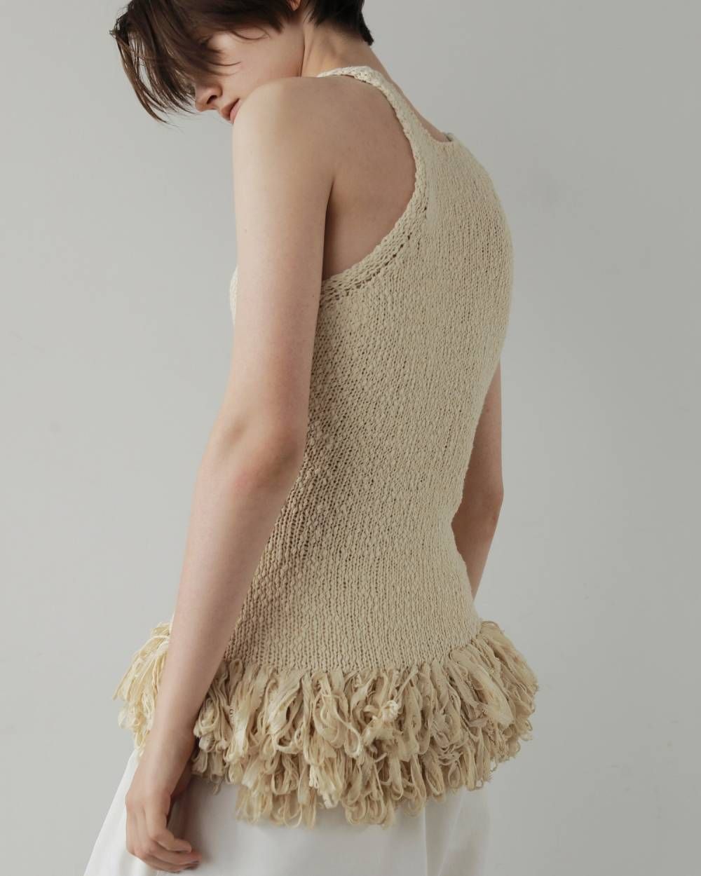 アメスリ フリンジトップス (アイボリー) Americansleeve Fringe Tops (Ivory) / 27SS
