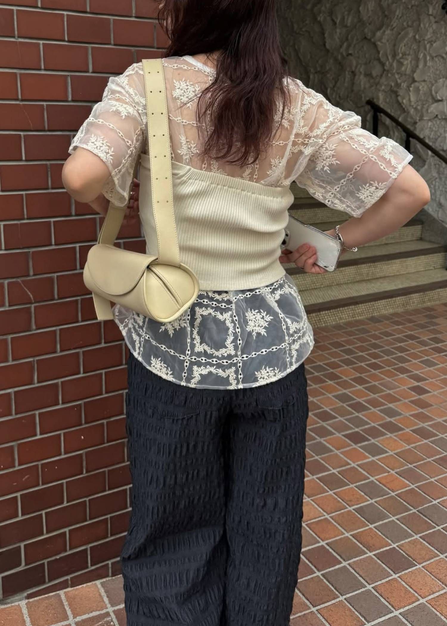 レースビッグTシャツ & リブトップス セット (Natural) square lace big tee & rib tops SET (ナチュラル) /  26SS