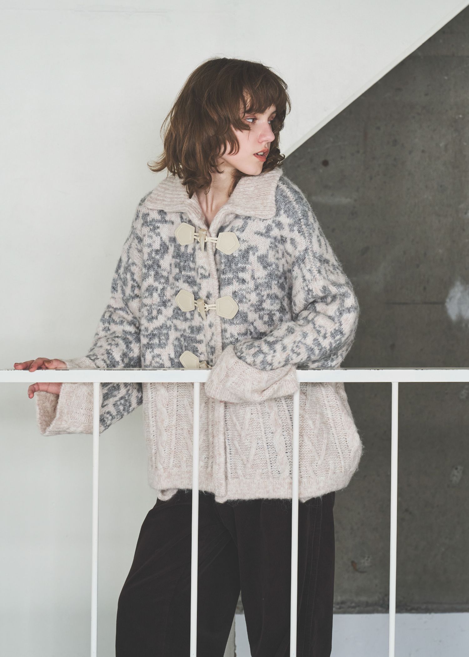jacquard & cable placement toggle knit / ジャガード ケーブルトグルニット (ミックス) / 25AW /