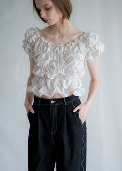 ホイップ ストライプトップス (アイボリー) whip shirring stripe 2way tops (Ivory) /  26SS