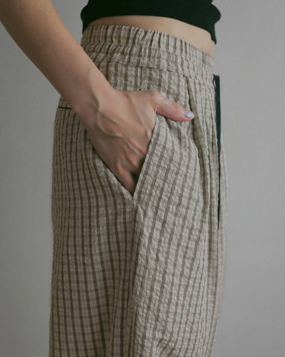 シアサッカー ルーズパンツ (アイボリー) Suckercheck Loose Pants (Ivory) / 27SS
