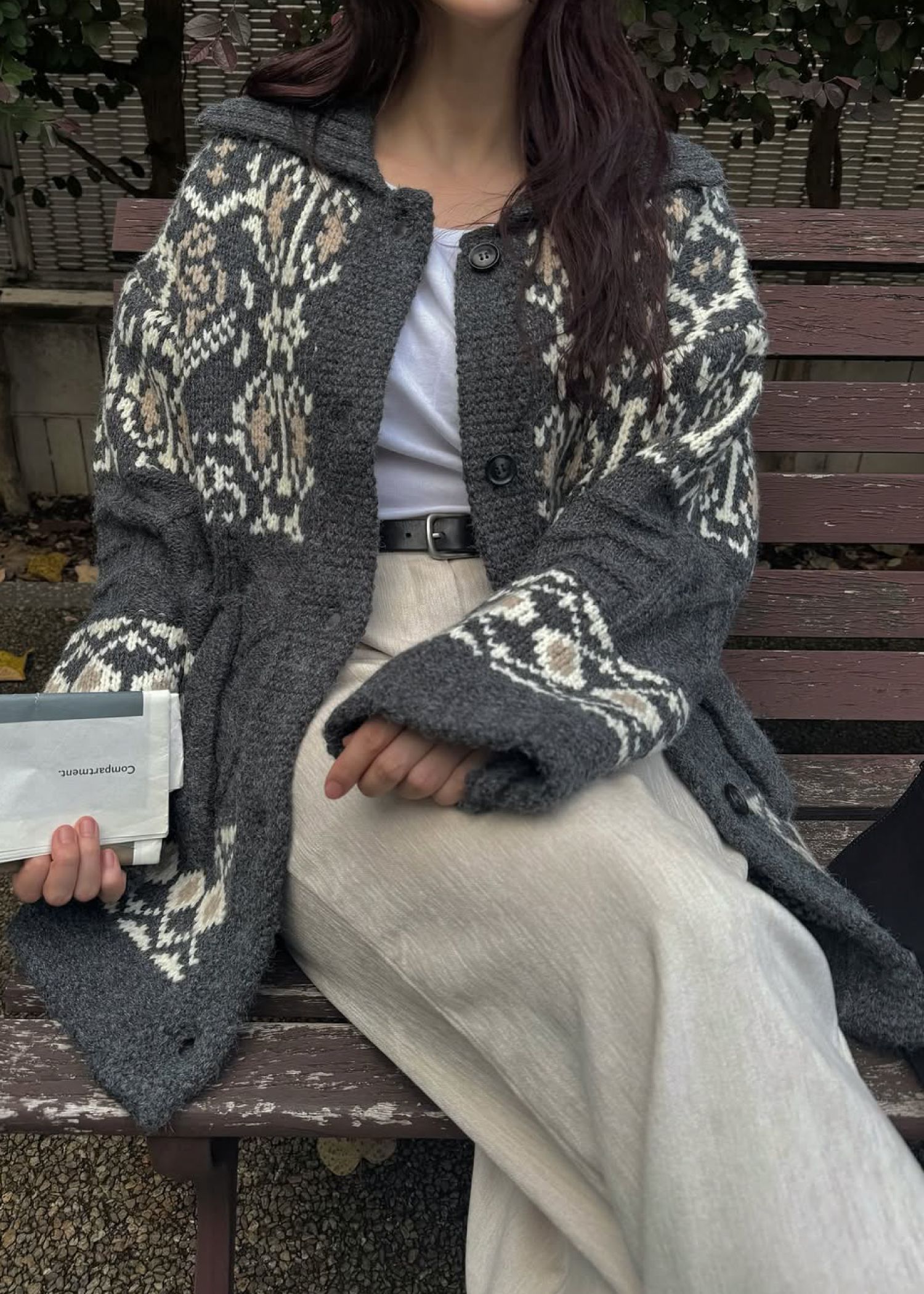 nordic pattern knit cowichan jacket / ノルディック カウチンニットジャケット (チャコール) / 25AW /