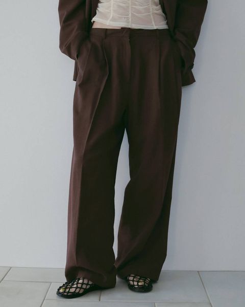 リネンタックパンツ (ブラウン) Linen Tuck Pants (Brown) /  26SS