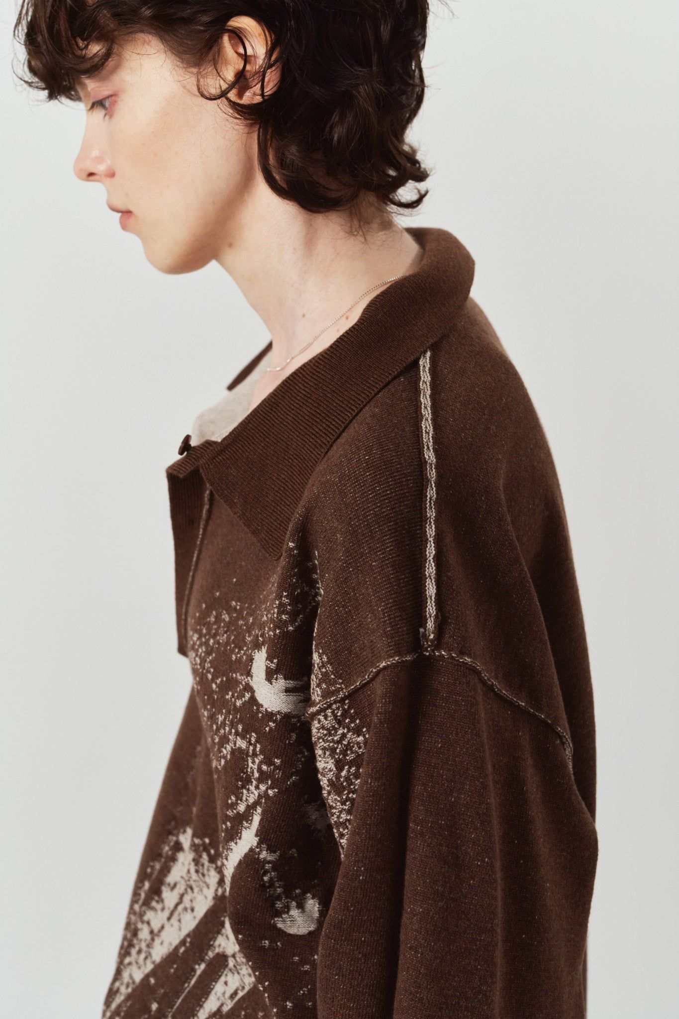 リバーシブル ジャガードポロニット (ブラウン) reversible jacquard polo knit(unisex) (Brown) / 26AW