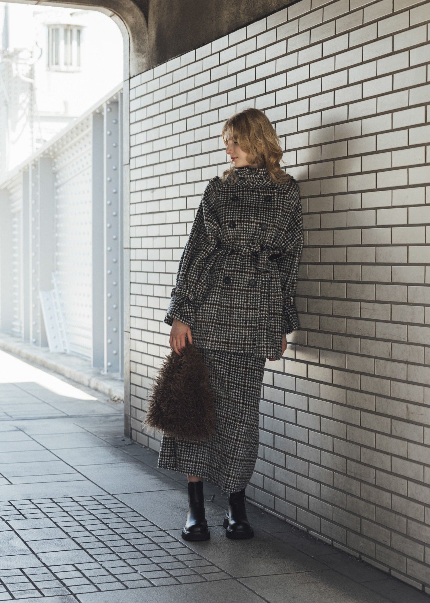 waist frill shaggy pencil SK / ウエストフリル シャギーペンシルスカート (ブラック) / 25AW /
