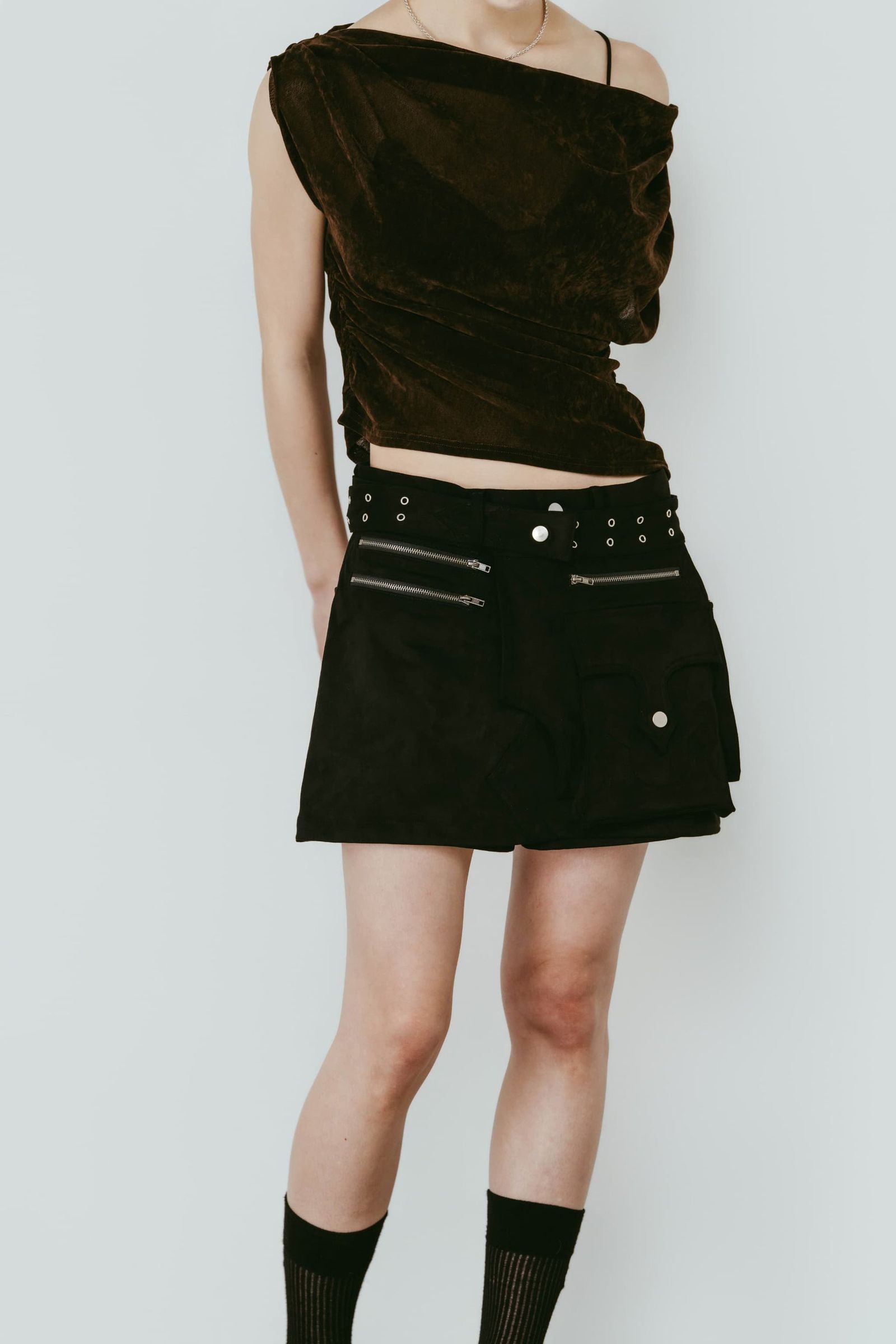 レイヤード スエードスコート (ブラック) layered suede skort (Black) /  26SS